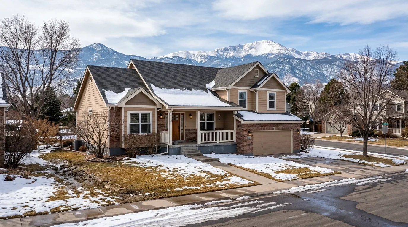 Littleton Colorado residential home with Rocky Mountain Front Range winter snowmelt