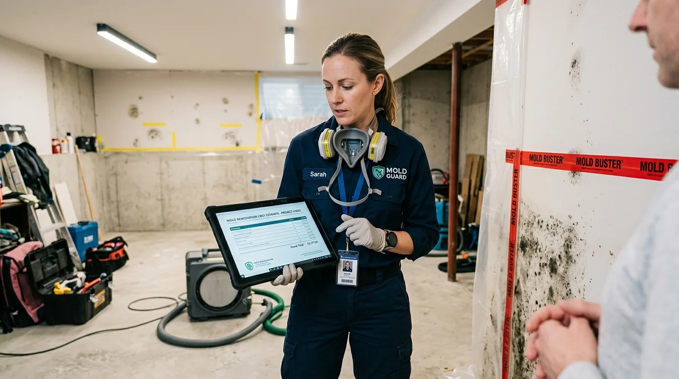 Mold remediation specialist preparing a digital basement cost estimate